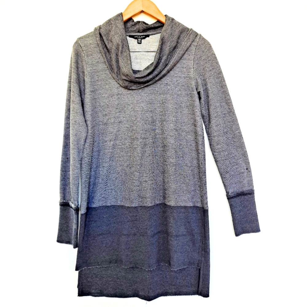 Lucky Brand Charcoal Gray Raw Rolled Edge Cowl Neck Tunic Sweatshirt szM